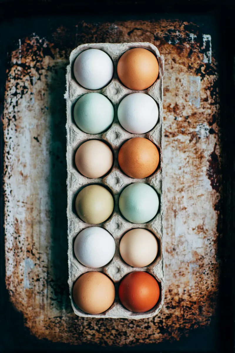 Speckled pasture-raised eggs